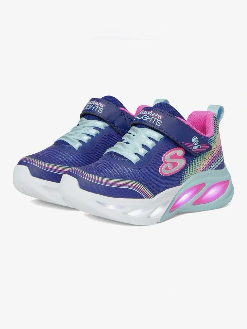 Skechers Kids' S-Lights Navy & Pink Light-Up Athletic Shoes